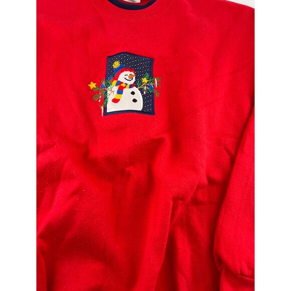 Vintage Christmas Sweatshirt Womens Extra Large Red Snowman Embroidered Holiday - Picture 2 of 9